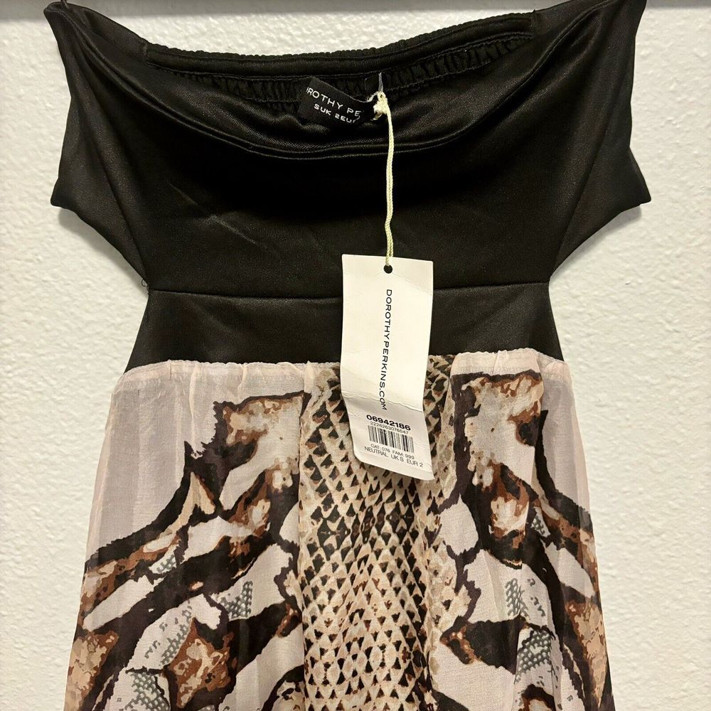Dorothy Perkins Dress Bandu Top Lined Coverup Sz XS Boho Animal Print Mid Cutout